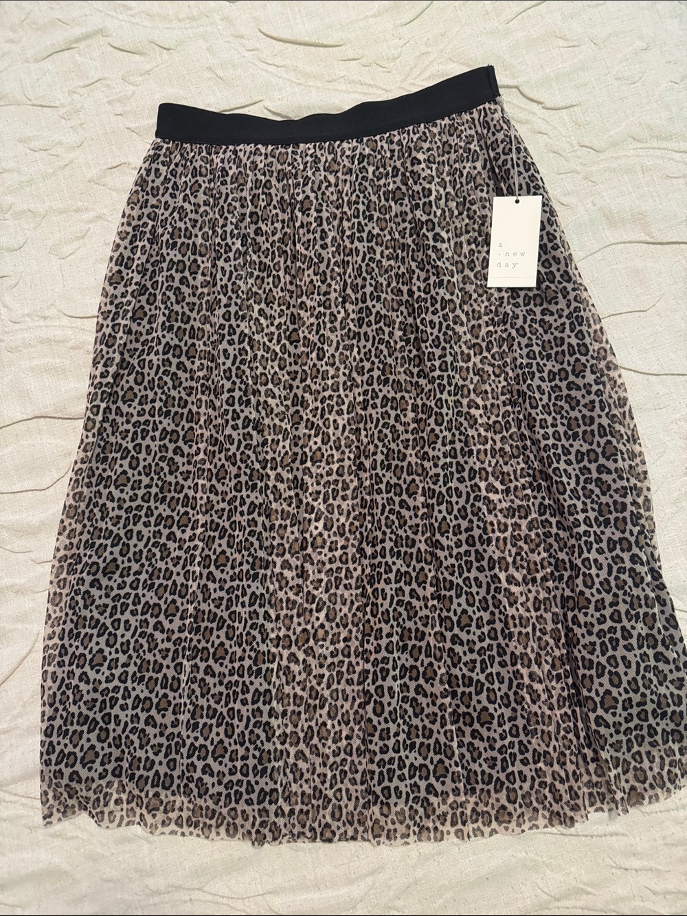 a new day Leopard Print Pleated Midi Skirt - Black and Tan